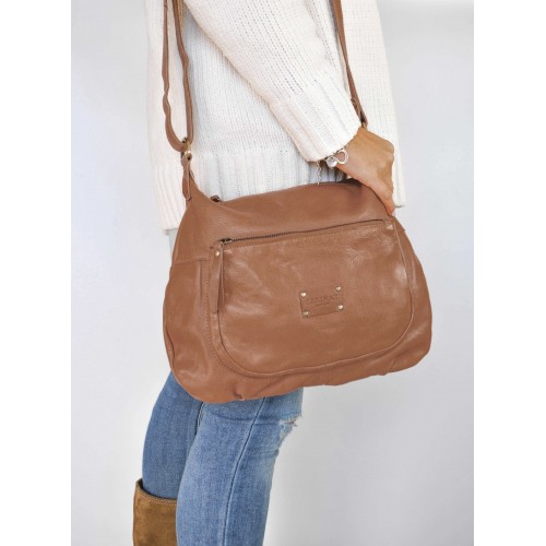 VIKTOR leather bag with strap and multi-zipper 39x29x8 cm