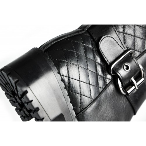 Padded leather ankle boots with buckle and zip