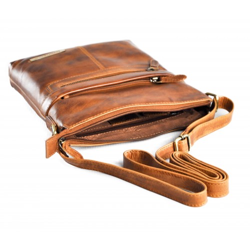 Vintage-style leather crossbody bag 26x22x4 cm NUEZ