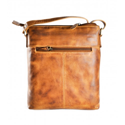 Vintage-style leather crossbody bag 26x22x4 cm NUEZ