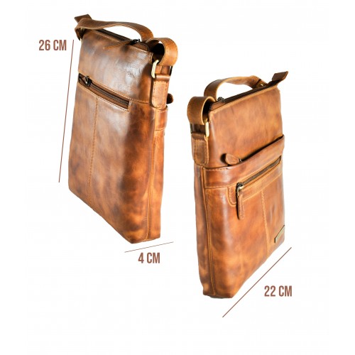 Vintage-style leather crossbody bag 26x22x4 cm NUEZ