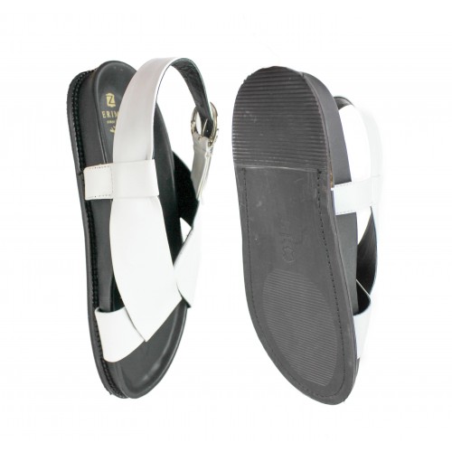 Flat leather sandals with buckle model CRUZ