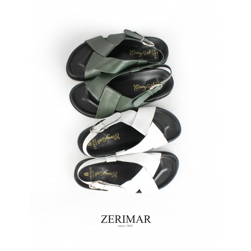 Flat leather sandals with buckle model CRUZ