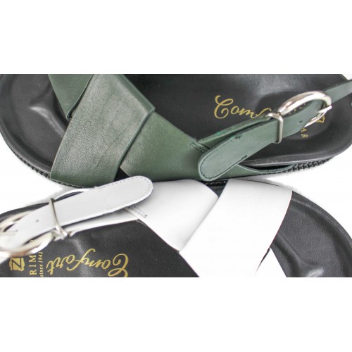 Flat leather sandals with buckle model CRUZ