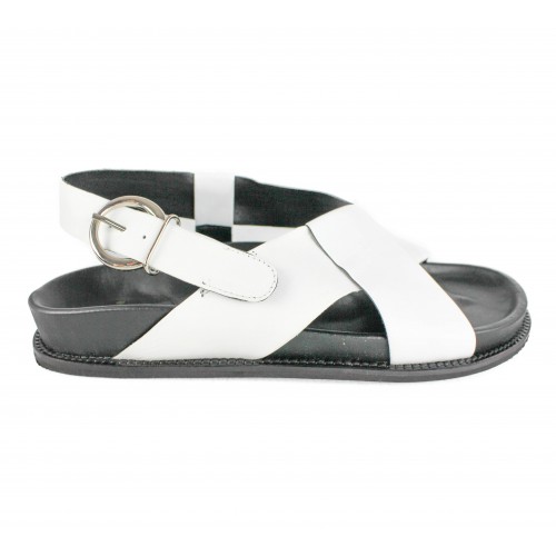 Flat leather sandals with buckle model CRUZ