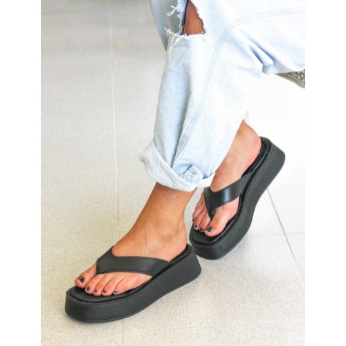 Platform leather flip flops model DMR