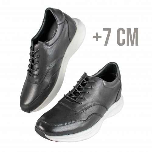 Leather shoes with internal elevators +7 cm model OLVIO