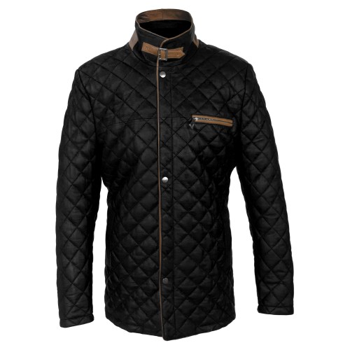 Padded leather jacket with...