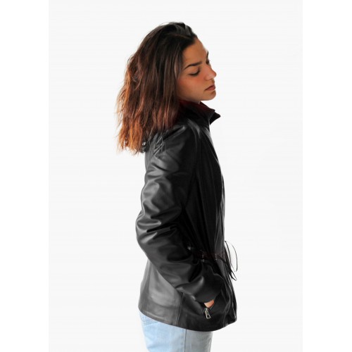Leather jacket with zip, KINLEY model