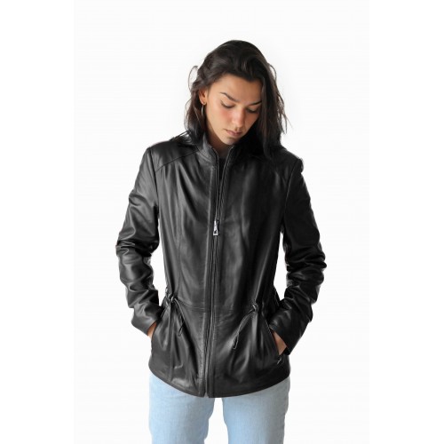 Leather jacket with zip, KINLEY model