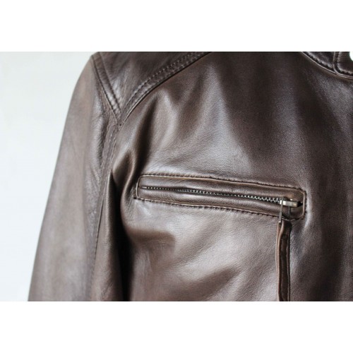Leather jacket with zippers model CHOCOLATE