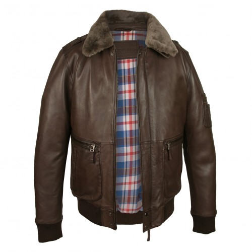 Aviator leather jacket with detachable collar