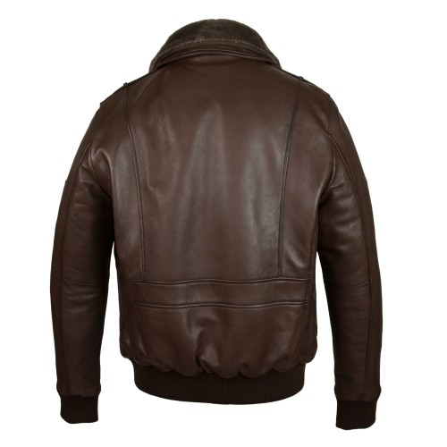 Aviator leather jacket with detachable collar