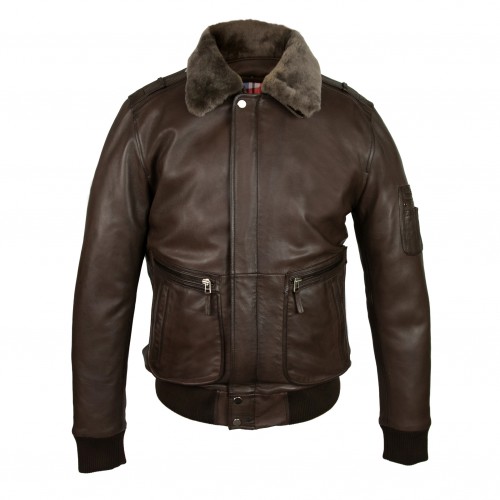 Aviator leather jacket with detachable collar
