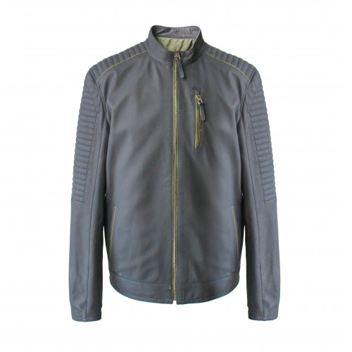 Two-tone reversible leather jacket BLUEGREEN