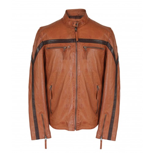 Leather jacket with linear...