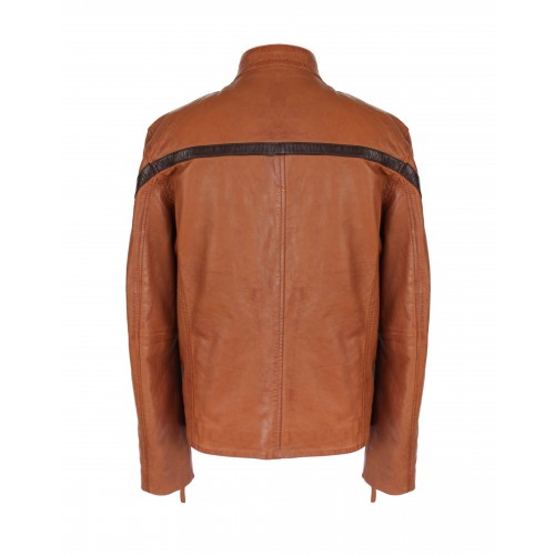 Leather jacket with linear...