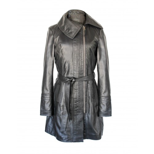 Leather trench coat with...