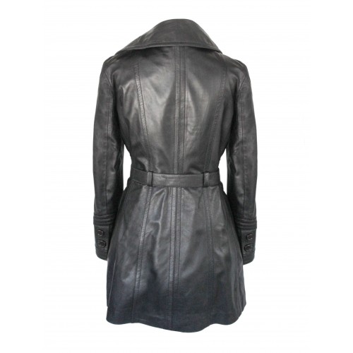 Leather trench coat with zipper and belt BLACKY model