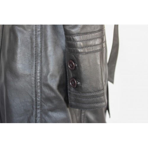 Leather trench coat with zipper and belt BLACKY model