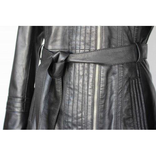 Leather trench coat with zipper and belt BLACKY model