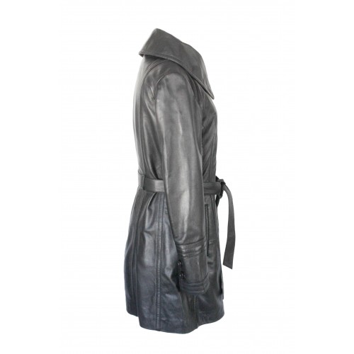 Leather trench coat with zipper and belt BLACKY model