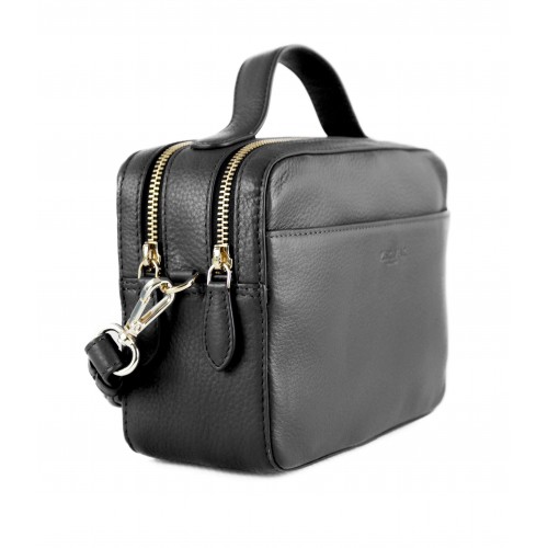 Leather bag with double zipper 23x9x15 cm