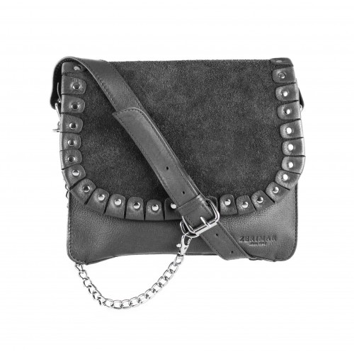 Leather shoulder bag with studs 24x8x20 cm