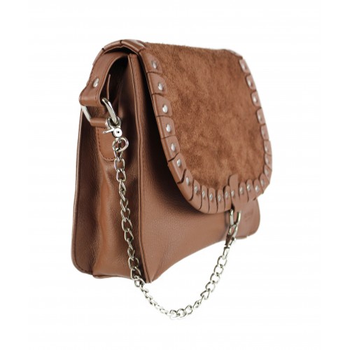 Leather shoulder bag with studs 24x8x20 cm