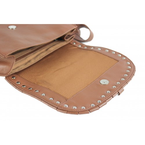 Leather shoulder bag with studs 24x8x20 cm