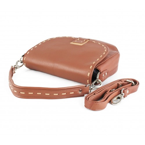 Beige detail leather bag with double handle 23x6x23 cm