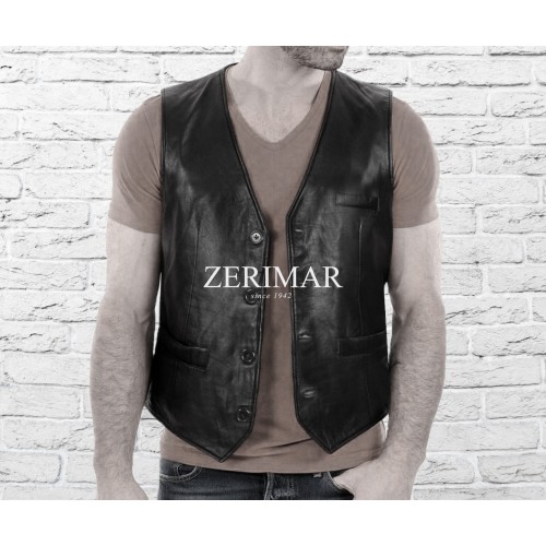 Elegant style buttoned leather vest