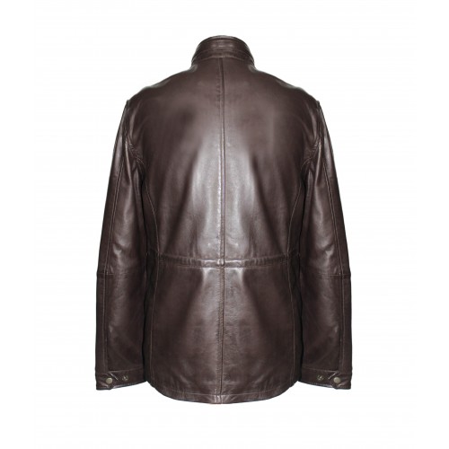 Leather jacket with double closure and pockets FISHER model