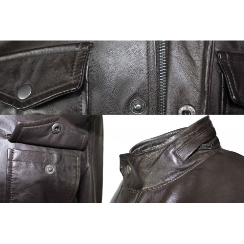 Leather jacket with double closure and pockets FISHER model