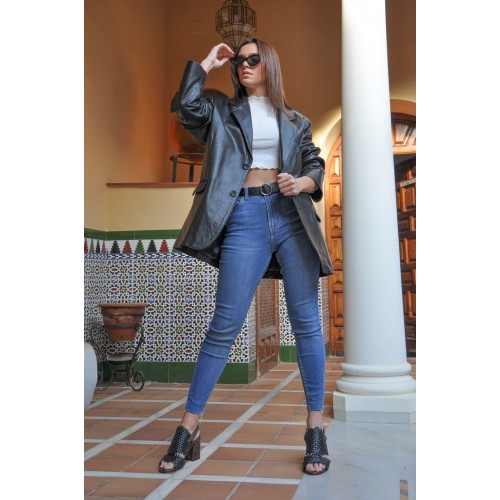 Elegant style buttoned leather blazer