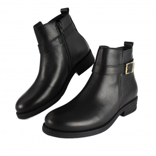 Leather ankle boots with buckle and zipper model TENGA