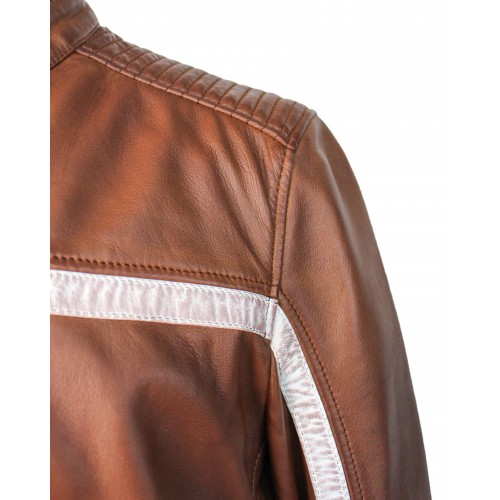 Leather jacket with white detail CORDOBA