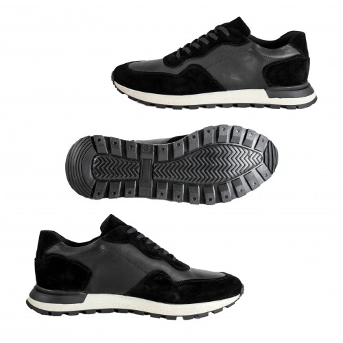 Combi leather sneakers with embossed detail