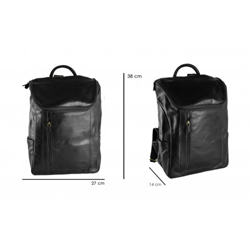 Vintage-style engraved leather backpack with zip closure