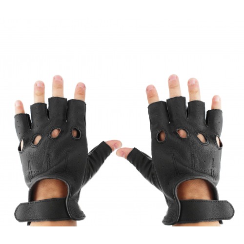 Fingerless leather gloves...