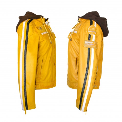Leather jacket with patches and removable hood BALLWO