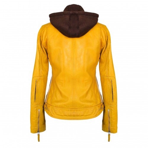Leather jacket with patches and removable hood BALLWO