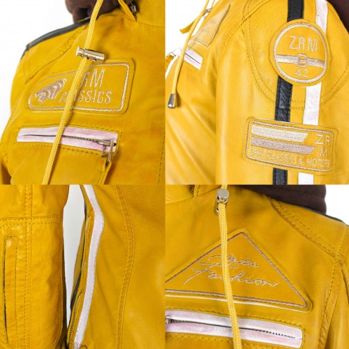 Leather jacket with patches and removable hood BALLWO