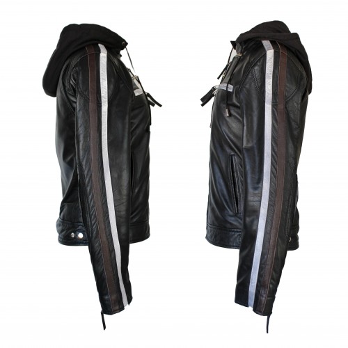 Leather jacket with removable hood BALLWO1