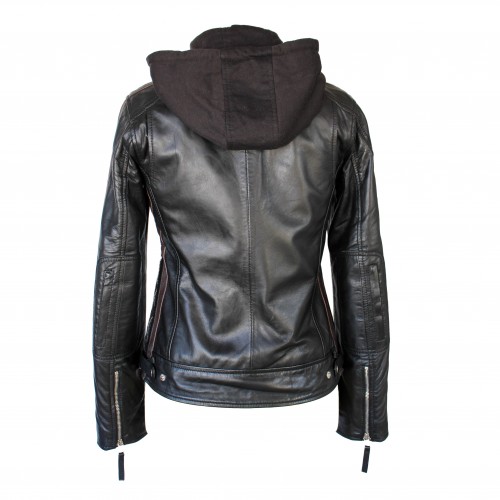 Leather jacket with removable hood BALLWO1