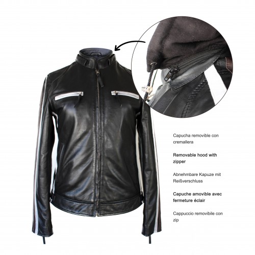 Leather jacket with removable hood BALLWO1
