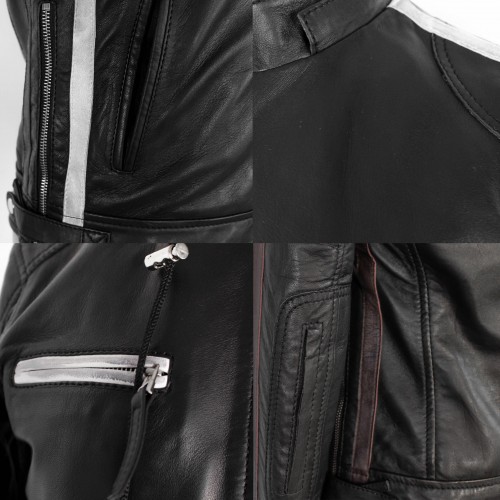 Leather jacket with removable hood BALLWO1