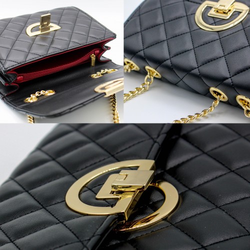 Leather bag with chain and gold detail 22x15x8 cm
