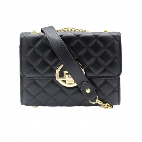 Leather bag with chain and gold detail 22x15x8 cm
