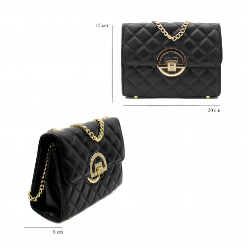 Leather bag with chain and gold detail 22x15x8 cm